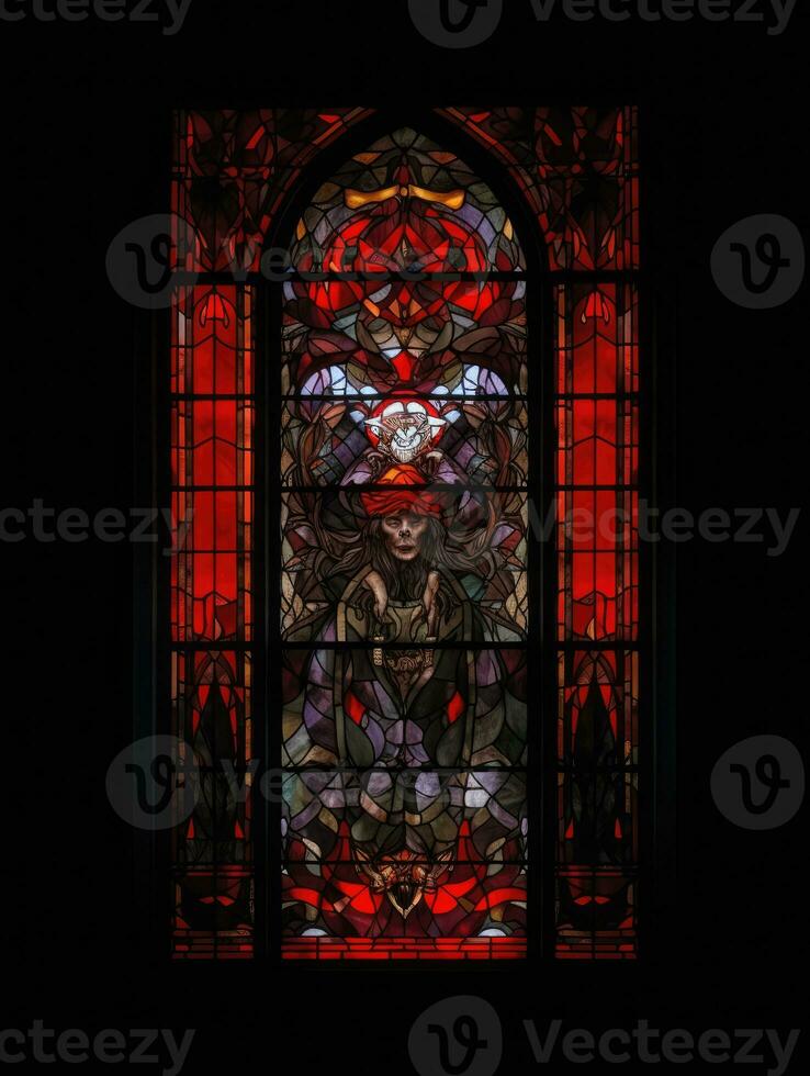 devil satan evil stained glass window mosaic religious collage artwork retro vintage religion photo