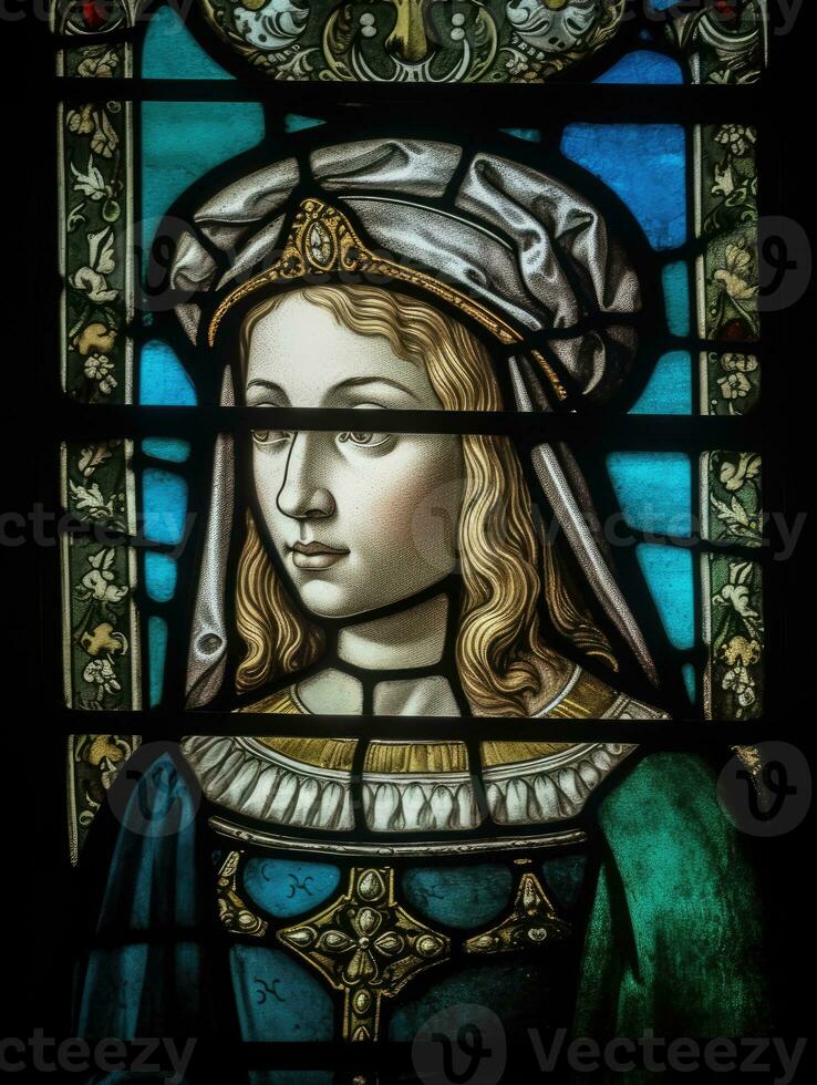 holy queen woman stained glass window mosaic religious collage artwork vintage textured photo