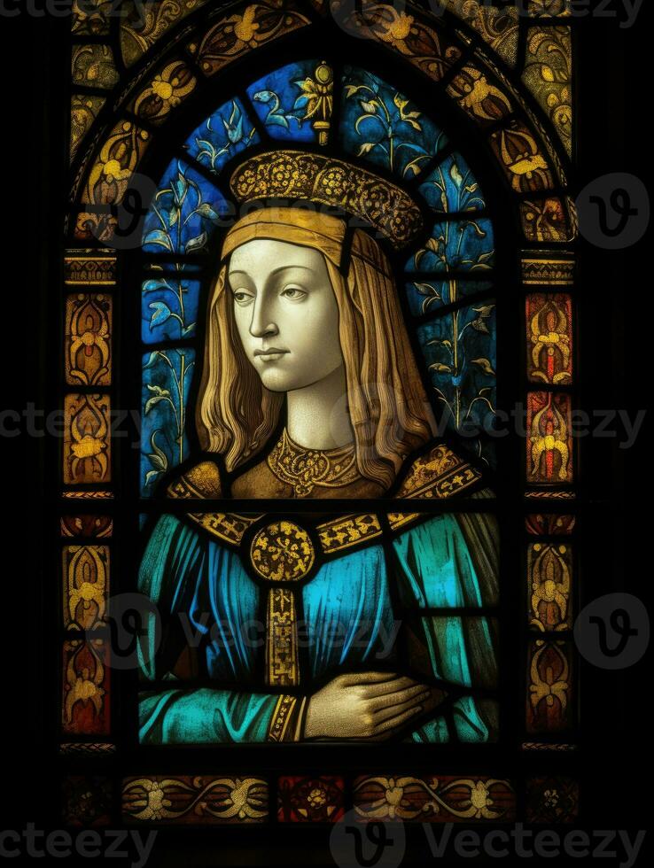 holy queen woman stained glass window mosaic religious collage artwork vintage textured photo