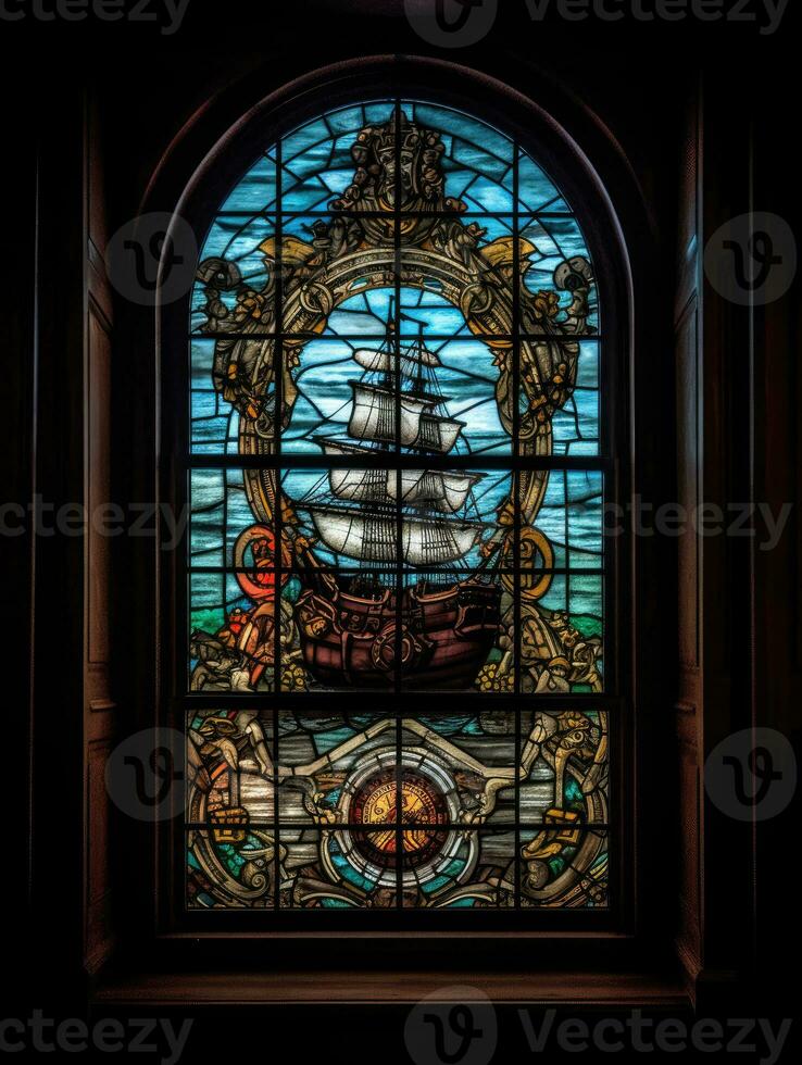 Embarcacion mar manchado vaso ventana mosaico religioso collage obra de arte retro Clásico texturizado religión foto