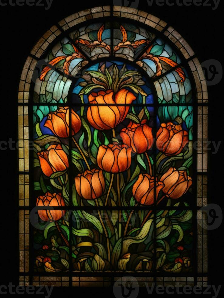 flowers stained glass window mosaic religious collage artwork retro vintage textured religion photo