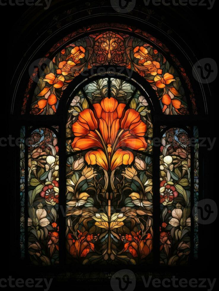 flowers stained glass window mosaic religious collage artwork retro vintage textured religion photo