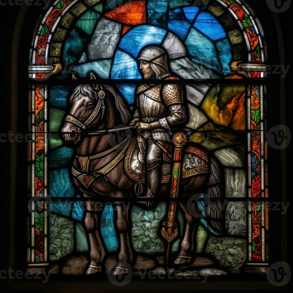 knight horse sword stained glass window mosaic religious collage artwork retro vintage textured photo