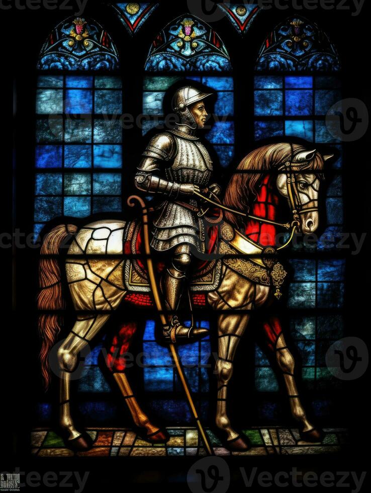 knight horse sword stained glass window mosaic religious collage artwork retro vintage textured photo