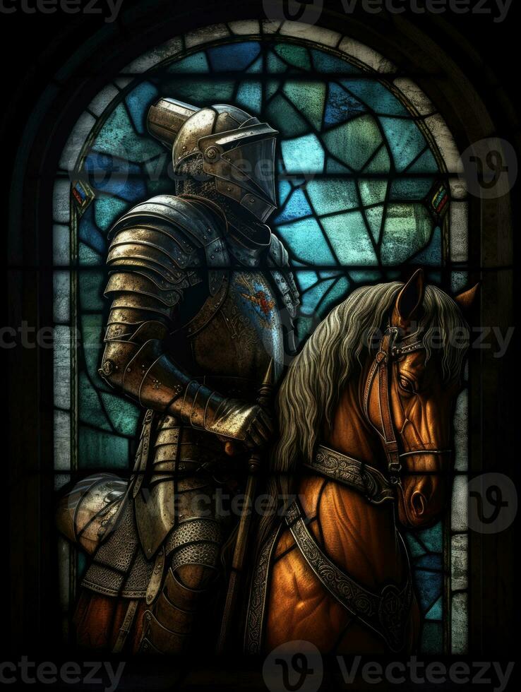 knight horse sword stained glass window mosaic religious collage artwork retro vintage textured photo