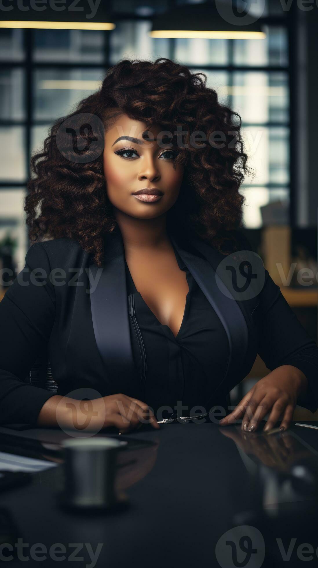 plus size happy curvy black woman manager modern office successful job  business photo black 30033910 Stock Photo at Vecteezy