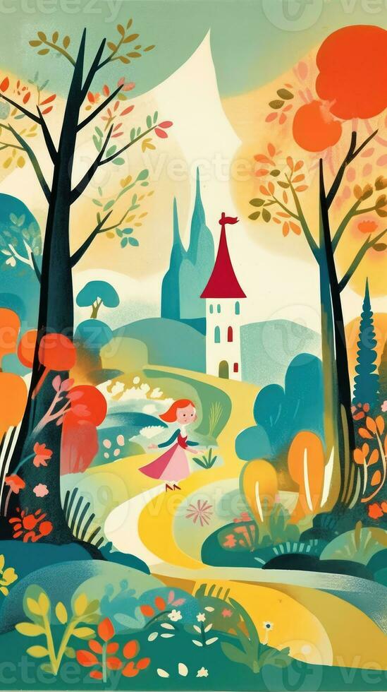 autumn landscape fairytale character cartoon illustration fantasy cute drawing book art graphic photo