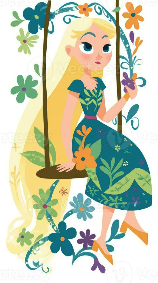 rapunzel fairytale character cartoon illustration fantasy cute drawing book art poster graphic photo