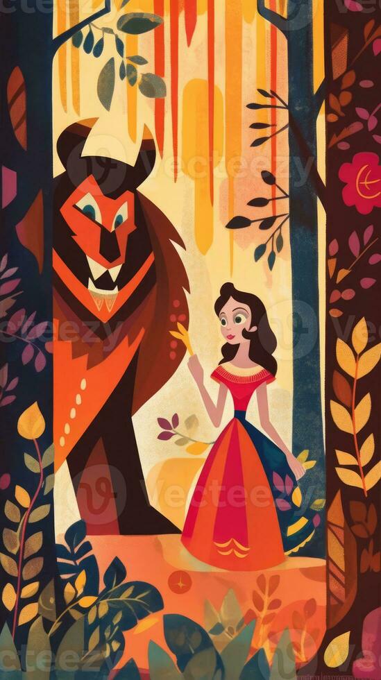 beauty beast fairytale character cartoon illustration fantasy cute drawing book poster graphic photo