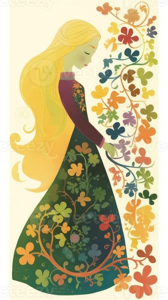 rapunzel cuento de hadas personaje dibujos animados ilustración fantasía linda dibujo libro Arte póster gráfico foto