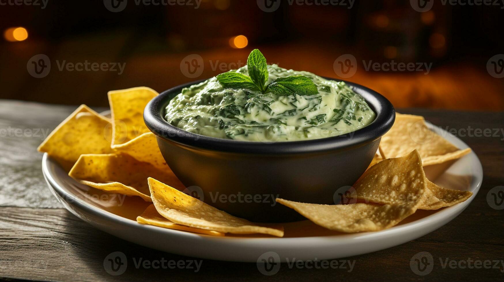 Photo of Spinach and Cheese Dip as a dish in a high-end restaurant. Generative AI