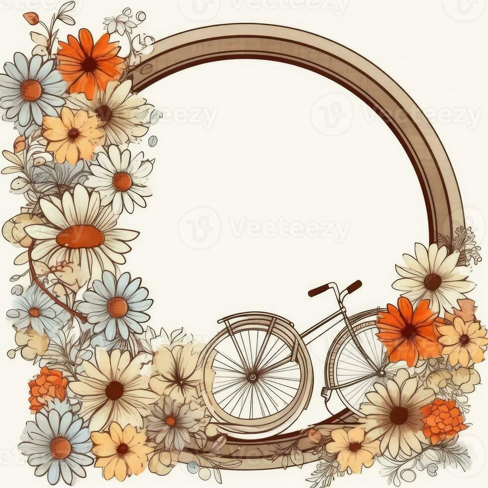 bicicleta floral marco saludo tarjeta scrapbooking acuarela amable ilustración frontera Boda foto