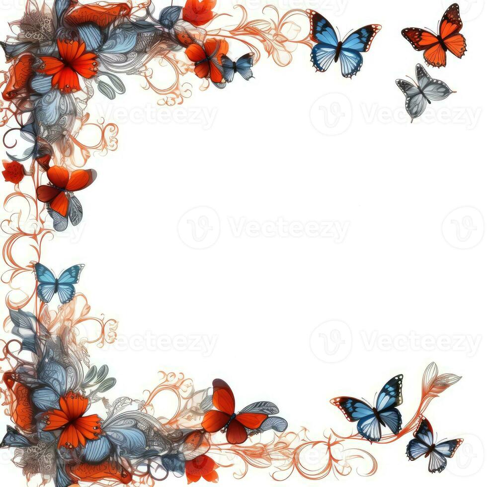 butterfly Floral frame greeting card scrapbooking watercolor gentle illustration border wedding photo