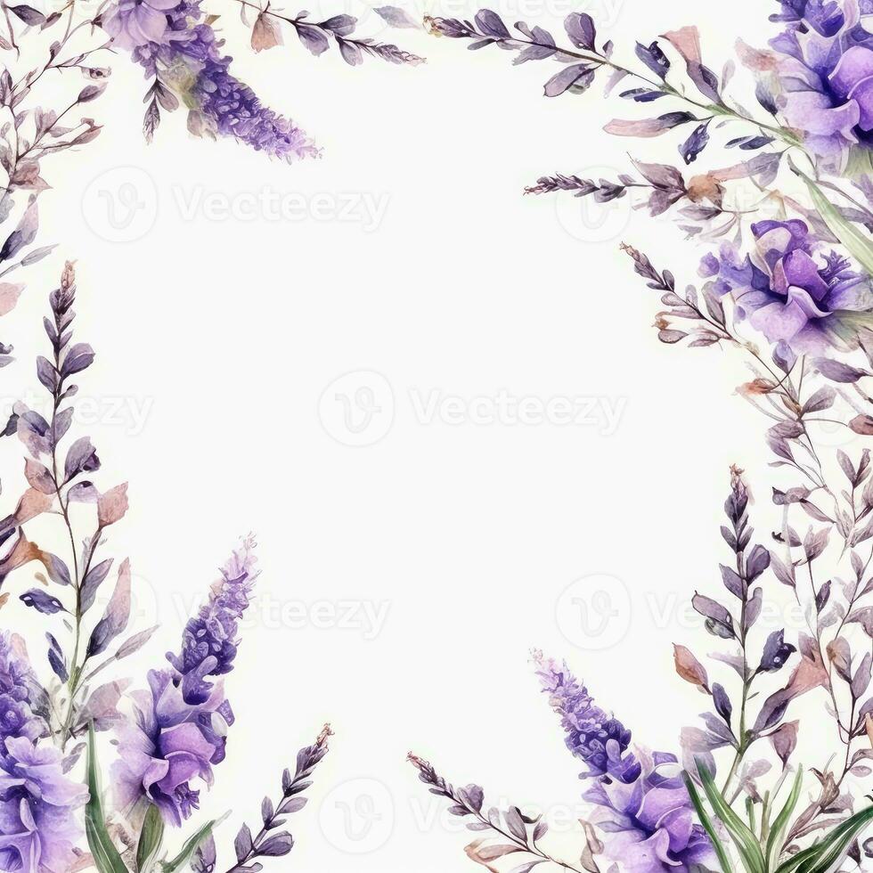 lavender Floral frame greeting card scrapbooking watercolor gentle illustration border wedding photo