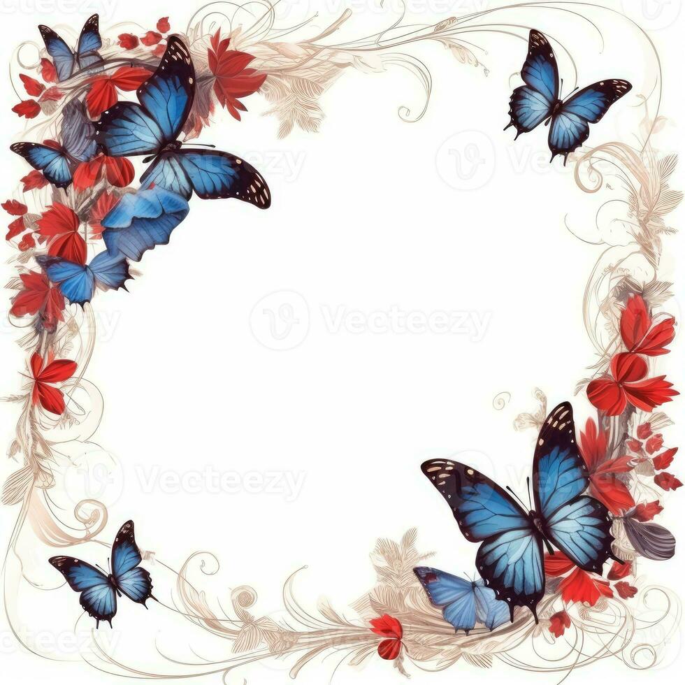 butterfly Floral frame greeting card scrapbooking watercolor gentle illustration border wedding photo