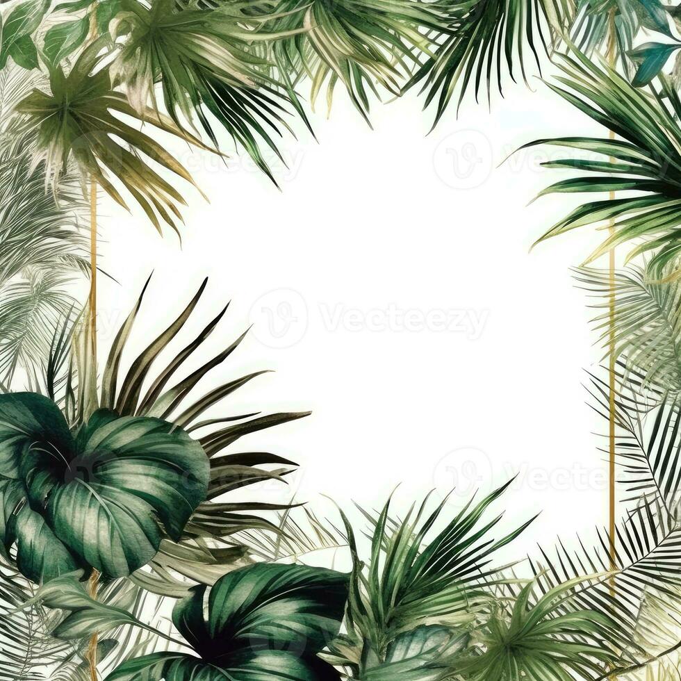 palm leaves Floral frame greeting card scrapbooking watercolor gentle illustration border wedding photo