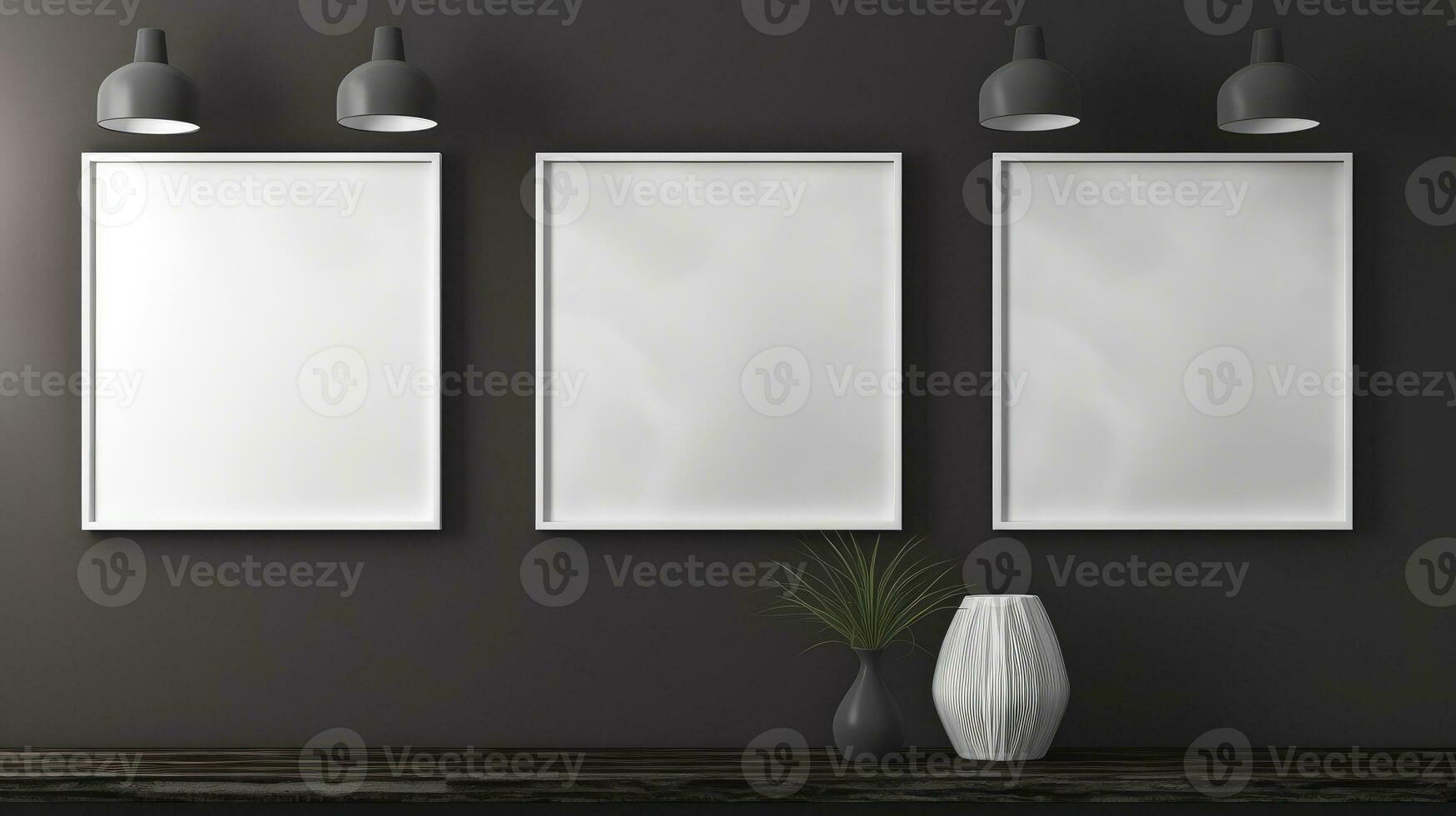 three Blank empty frame poster mockup portfolio living room presentation furniture living room photo