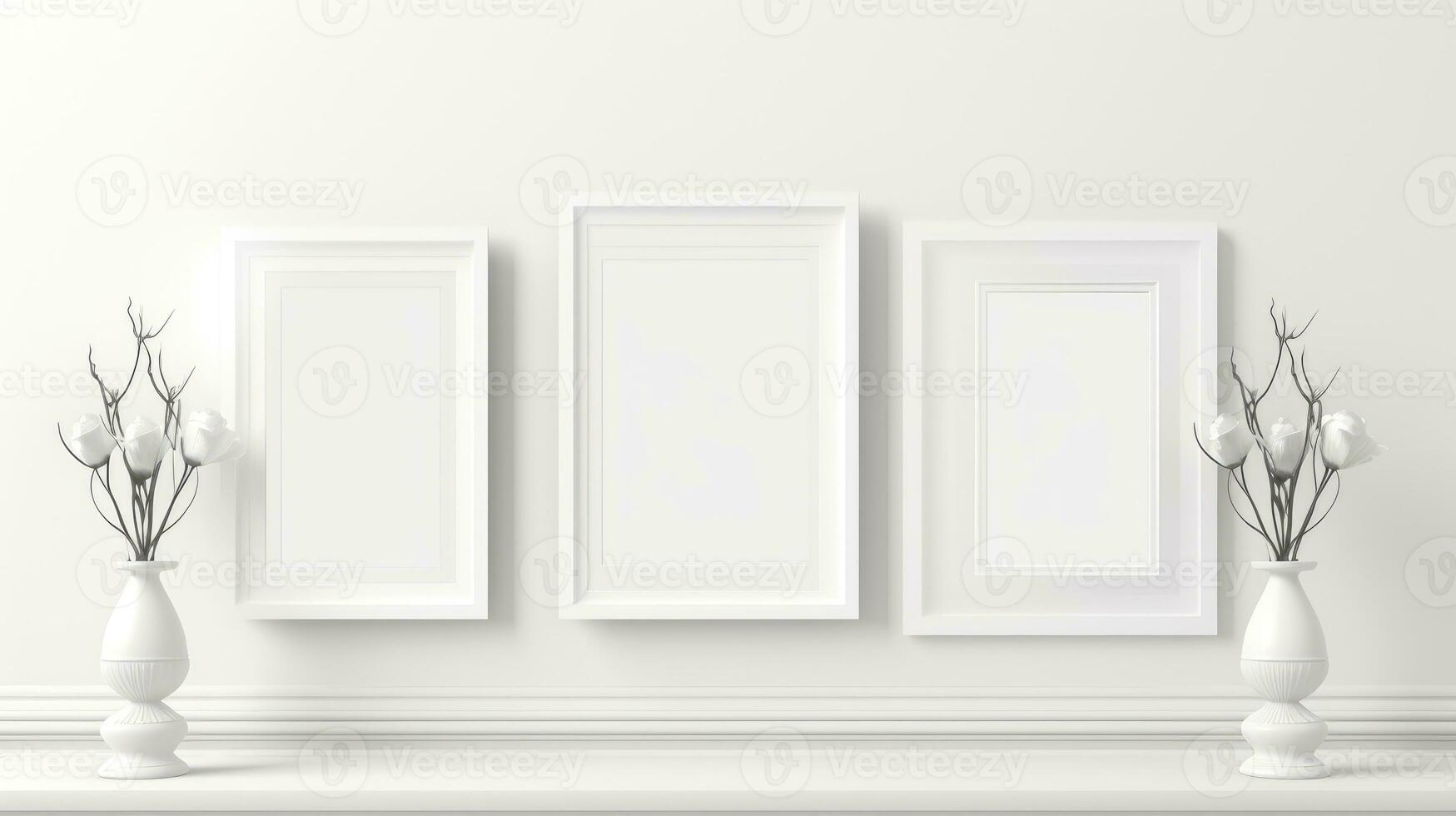 three Blank empty frame poster mockup portfolio living room presentation furniture living room photo