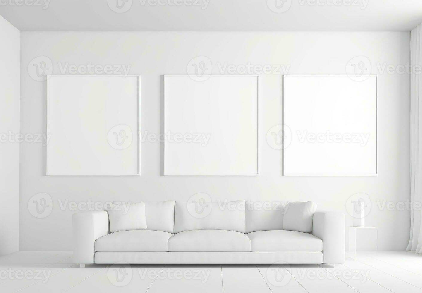 three Blank empty frame poster mockup portfolio living room presentation furniture living room photo