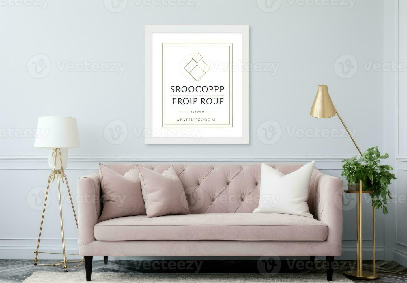 Blank empty frame poster mockup portfolio living room presentation furniture living room white photo