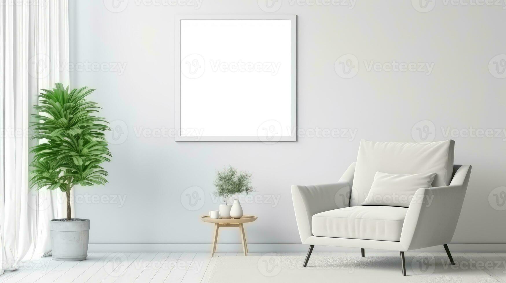 Blank empty frame poster mockup portfolio living room presentation furniture living room white photo