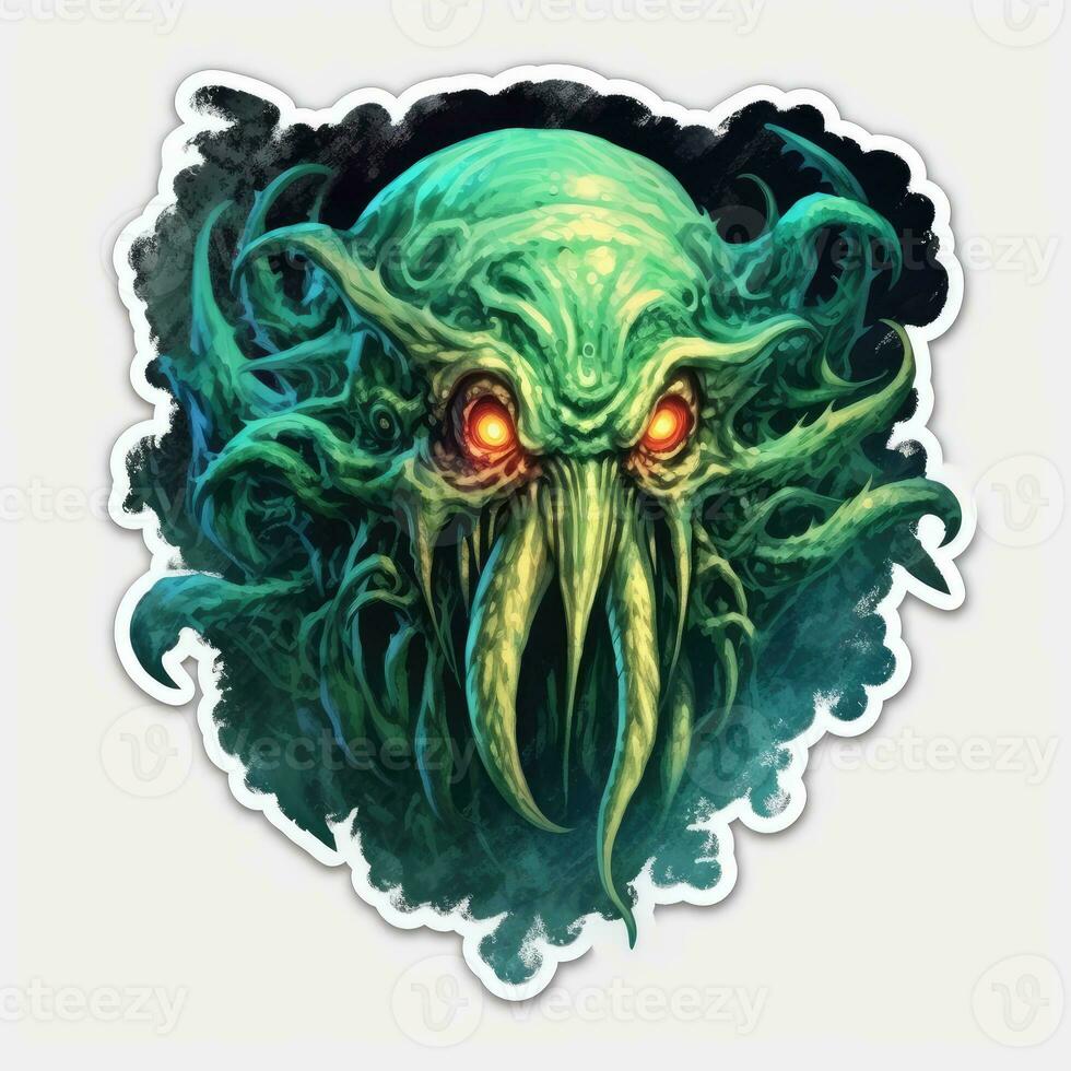 cthulhu octopus tattoo sticker illustration Halloween scary creepy horror crazy devil photo