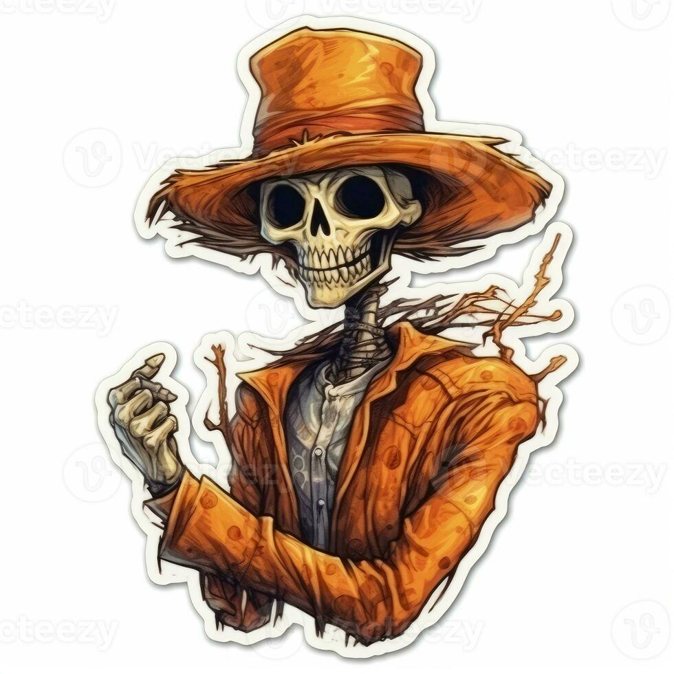 scarecrow skull face tattoo sticker illustration Halloween scary creepy horror crazy devil photo