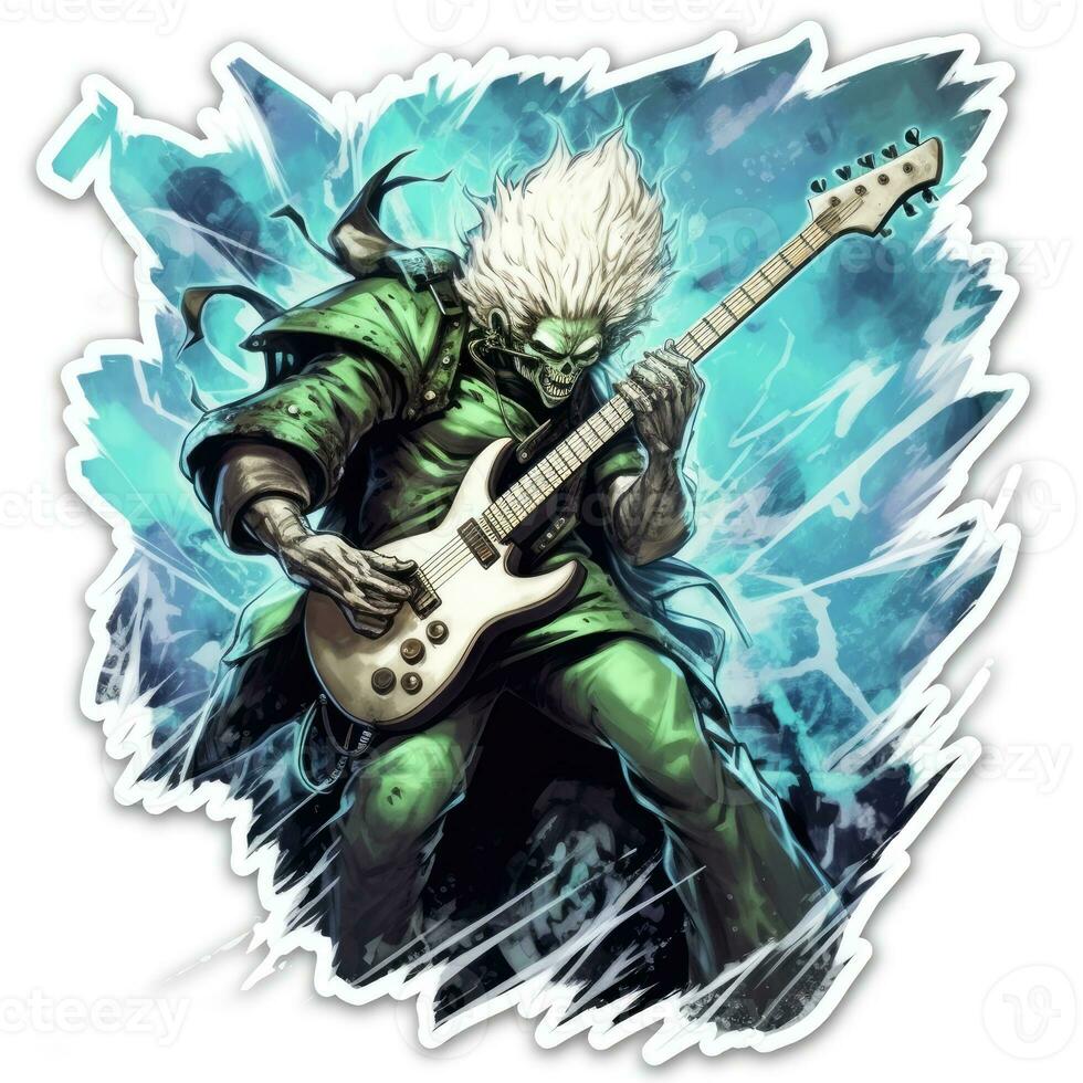 zombie bass guitar tattoo sticker illustration Halloween scary creepy horror crazy devil photo