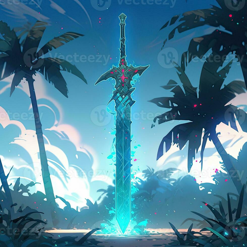 sword katana concept anime futuristic illustration mystical fantasy art glowing digital photo