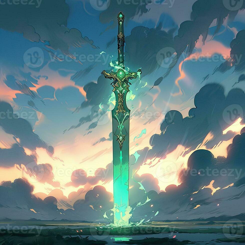 sword katana concept anime futuristic illustration mystical fantasy art glowing digital photo