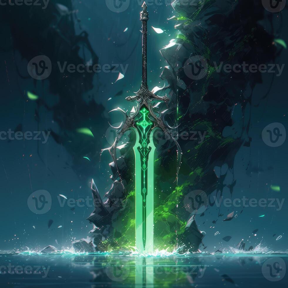 sword katana concept anime futuristic illustration mystical fantasy art glowing digital photo