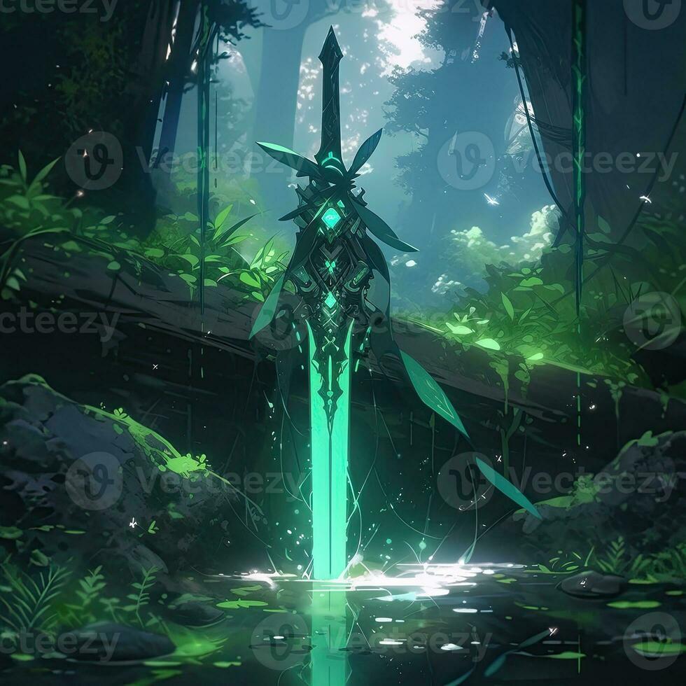 sword katana concept anime futuristic illustration mystical fantasy art glowing digital photo