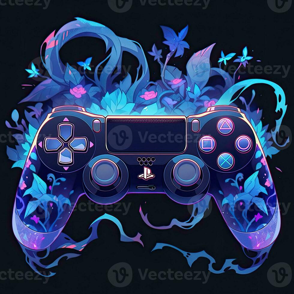 console dualshock gamepad anime futuristic illustration mystical fantasy art glowing digital photo