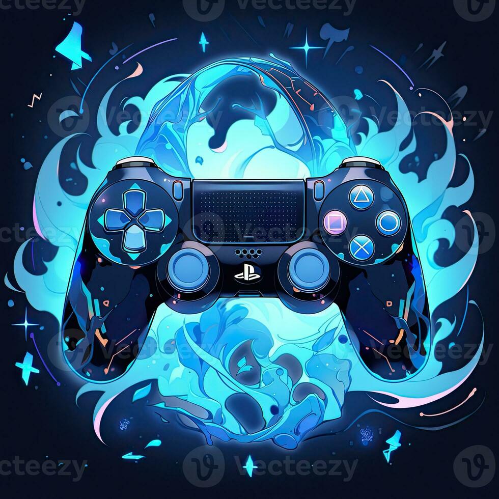 console dualshock gamepad anime futuristic illustration mystical fantasy art glowing digital photo