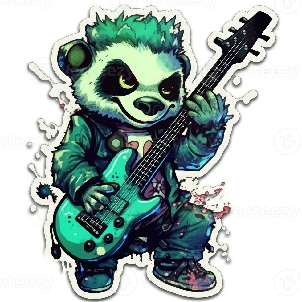 panda bass guitar tattoo sticker illustration Halloween scary creepy horror crazy devil photo