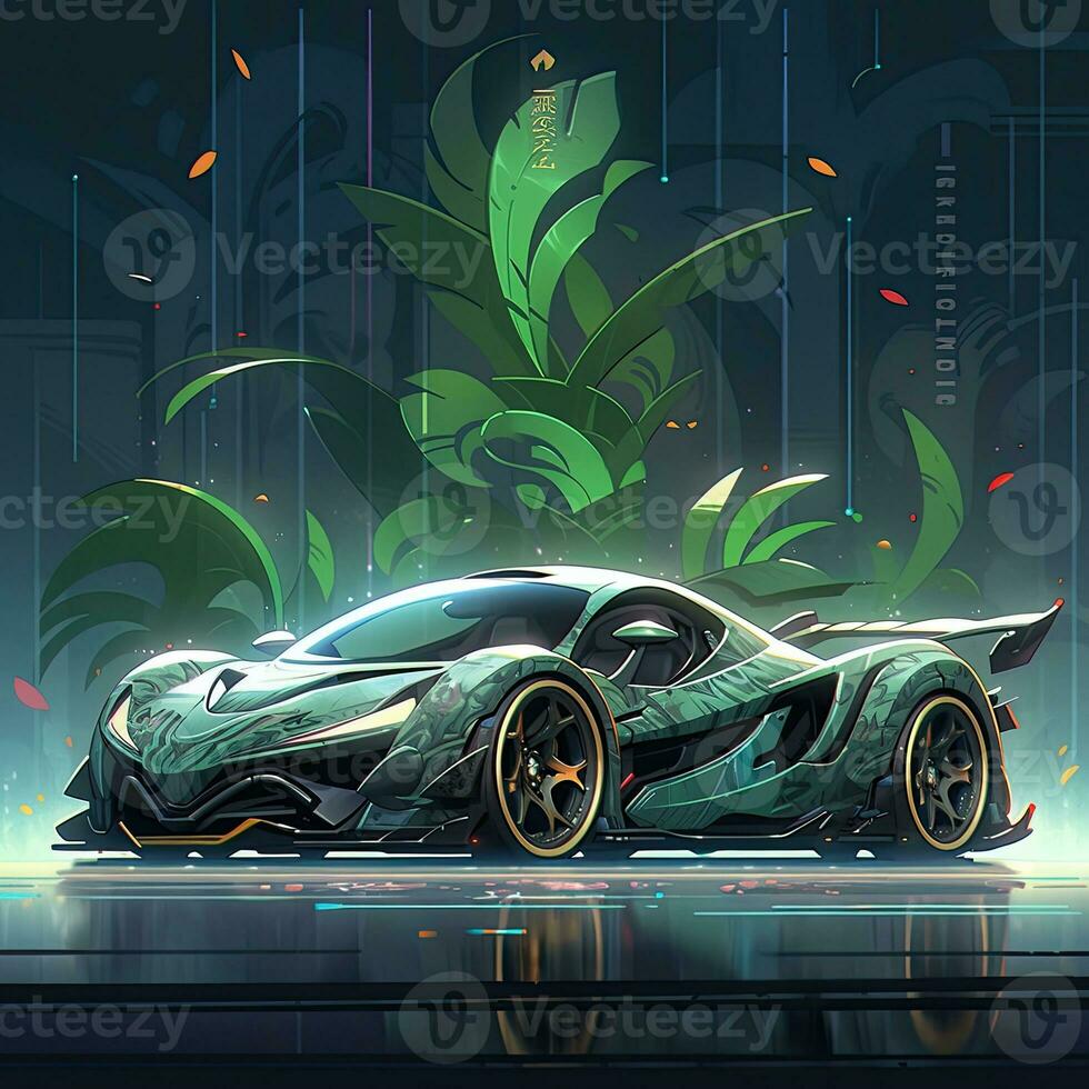 hyper car auto anime futuristic illustration mystical fantasy art glowing digital photo