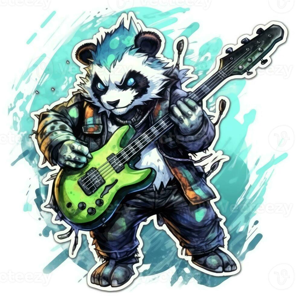 panda bass guitar tattoo sticker illustration Halloween scary creepy horror crazy devil photo