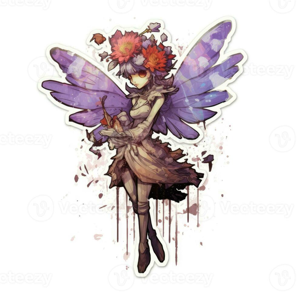 fairy girl demon flowers tattoo sticker illustration Halloween scary creepy horror crazy devil photo