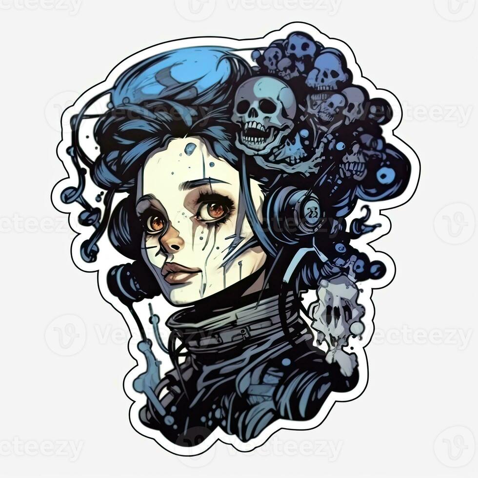 mujer cadenas retrato tatuaje pegatina ilustración Víspera de Todos los Santos de miedo Siniestro horror loco diablo foto