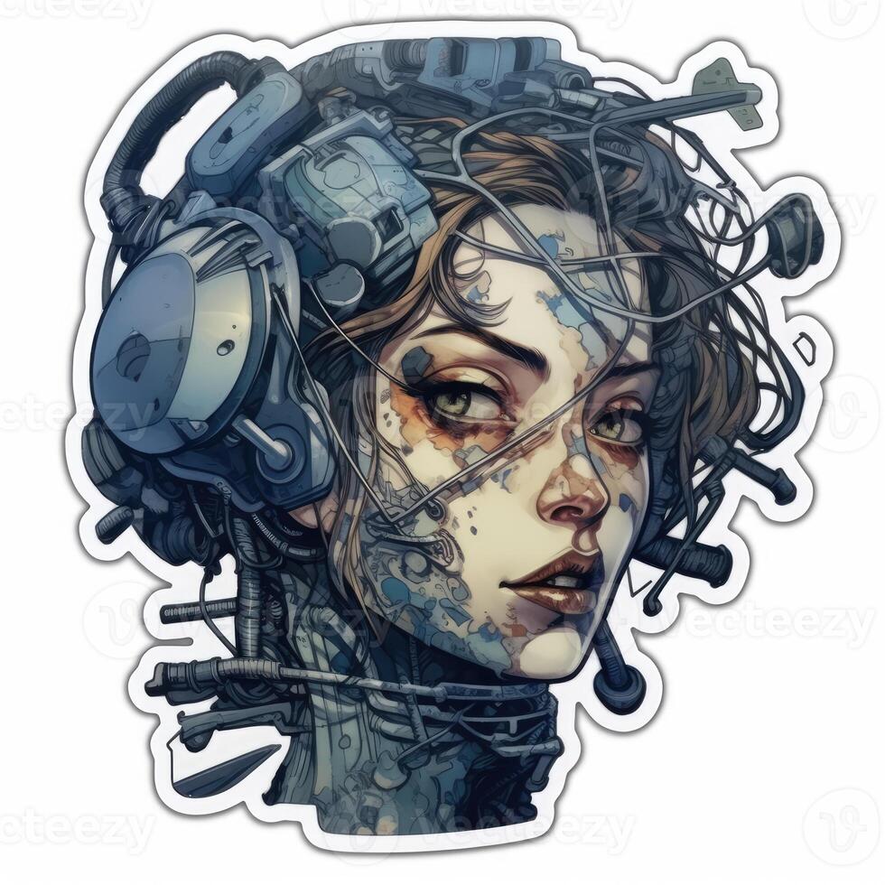 woman chains portrait tattoo sticker illustration Halloween scary creepy horror crazy devil photo