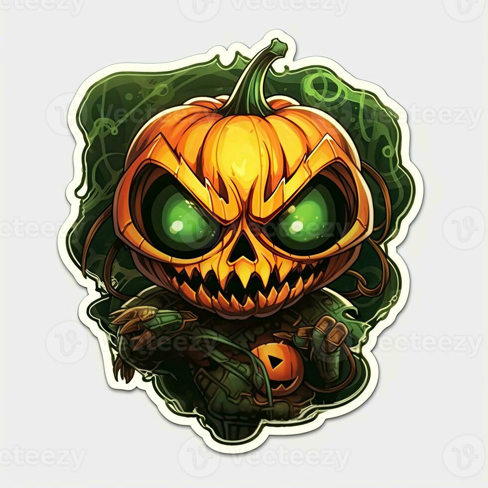 pumpkin head monster tattoo sticker illustration Halloween scary creepy horror crazy devil photo