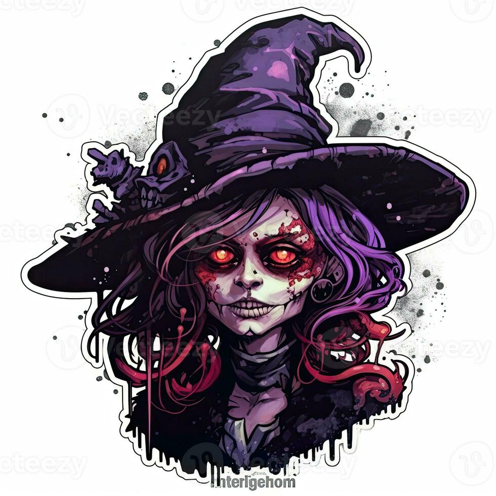 witch crazy tattoo sticker illustration Halloween scary creepy horror crazy devil photo