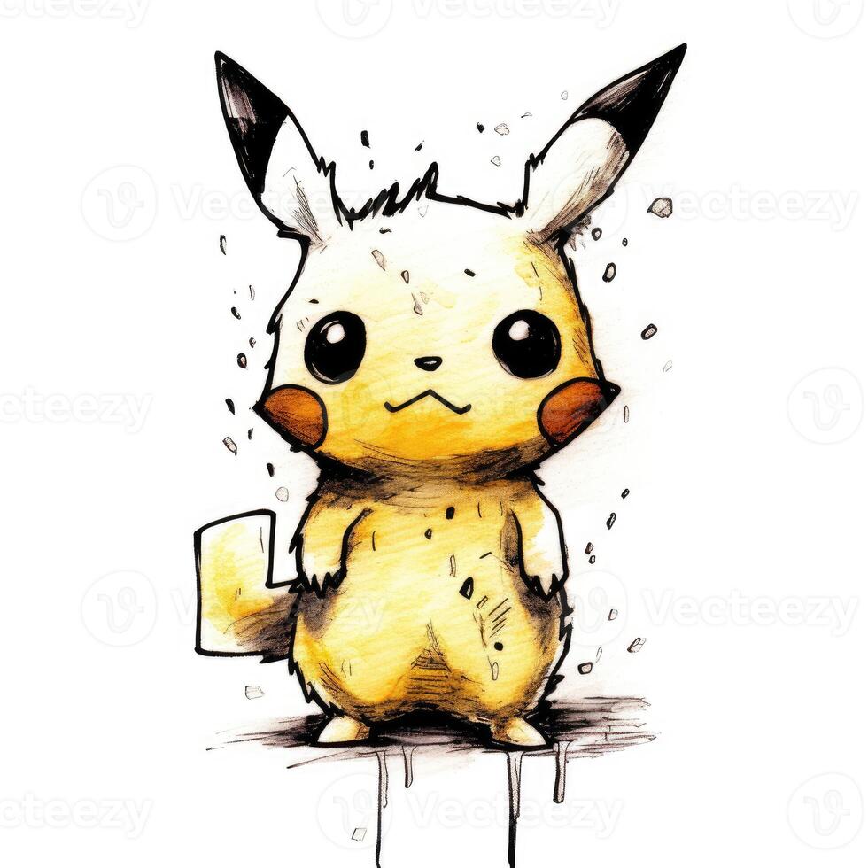 loco Pikachu bosquejo caricatura carrera garabatear ilustración vector mano dibujado mascota clipart foto