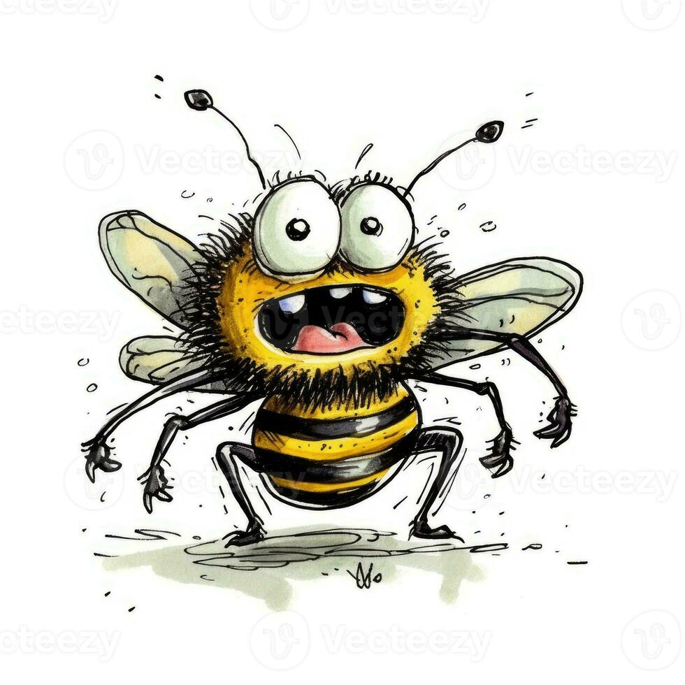 crazy bee sketch caricature stroke doodle illustration vector hand drawn mascot clipart photo