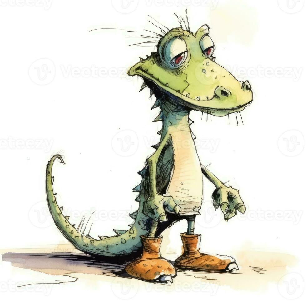 crazy lizard sketch caricature stroke doodle illustration vector hand drawn mascot clipart photo