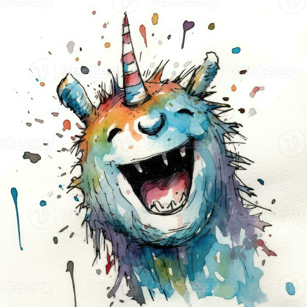 crazy unicorn sketch caricature stroke doodle illustration vector hand drawn mascot clipart photo