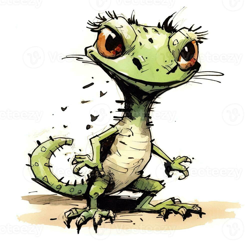 crazy lizard sketch caricature stroke doodle illustration vector hand drawn mascot clipart photo