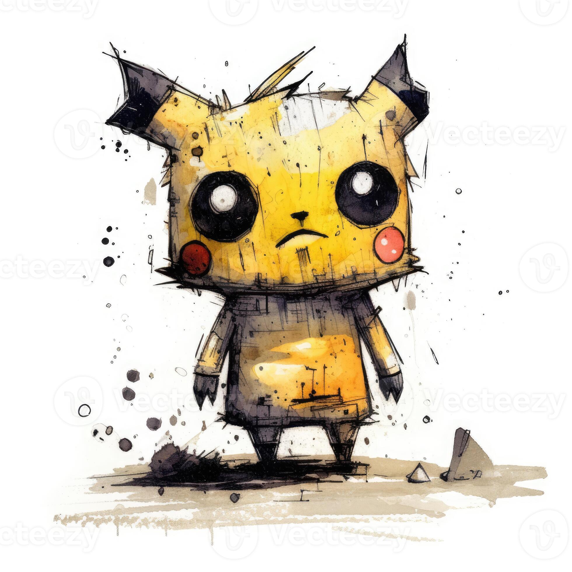 louco Pikachu esboço caricatura acidente vascular encefálico rabisco  ilustração vetor mão desenhado mascote clipart 30036285 Foto de stock no  Vecteezy