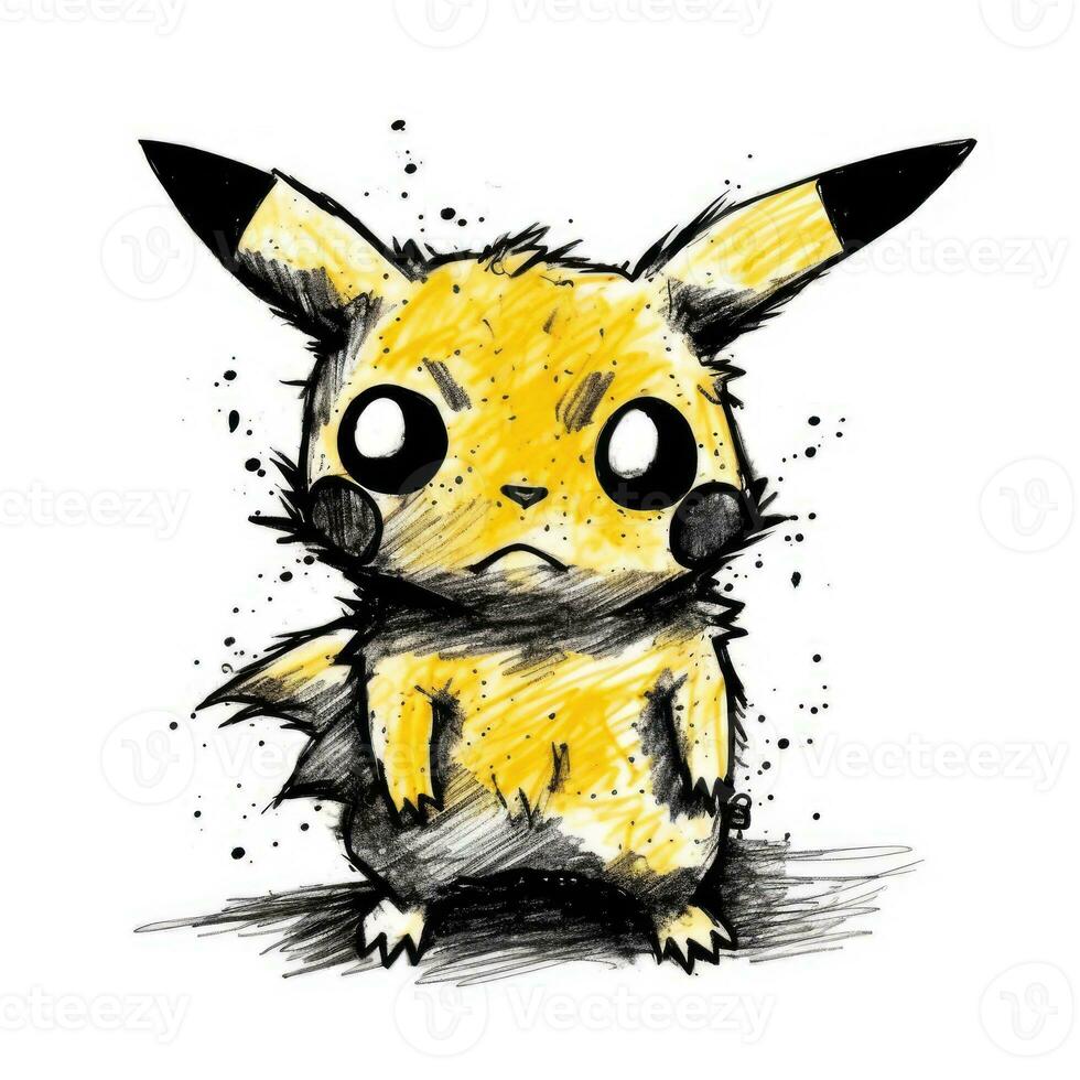 crazy pikachu sketch caricature stroke doodle illustration vector hand drawn mascot clipart photo