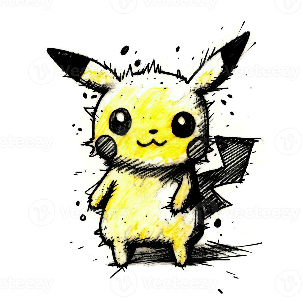 loco Pikachu bosquejo caricatura carrera garabatear ilustración vector mano dibujado mascota clipart foto
